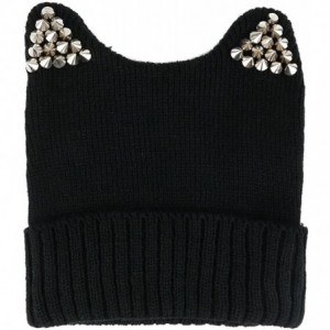Skullies & Beanies Pussyhat Women's Spiked Stud Cat Ear Beanie Hat - Black - CK12O6UJ72F $16.33