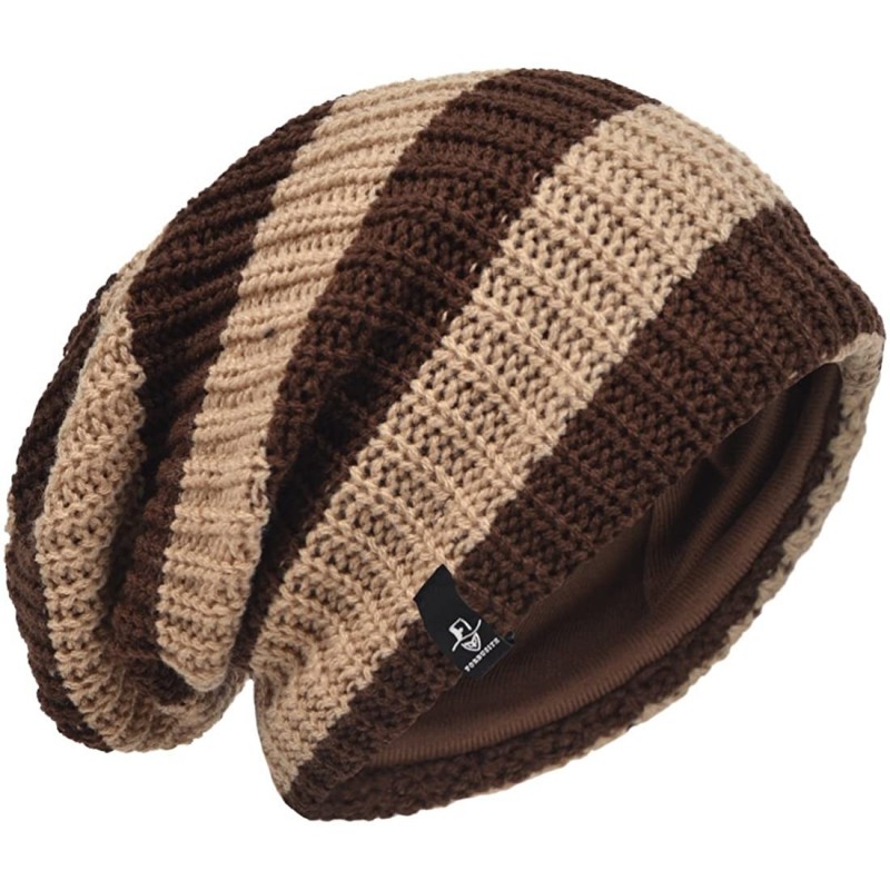 Skullies & Beanies Men's Slouchy Beanie Knit Crochet Rasta Cap for Summer Winter - Brown/Khaki - CC12MEFAWB1 $25.11