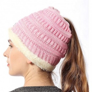 Skullies & Beanies Womens Ponytail Beanie Hats Warm Fuzzy Lined Soft Stretch Cable Knit Messy High Bun Cap - Pink Mix - CJ18Z...