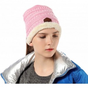 Skullies & Beanies Womens Ponytail Beanie Hats Warm Fuzzy Lined Soft Stretch Cable Knit Messy High Bun Cap - Pink Mix - CJ18Z...