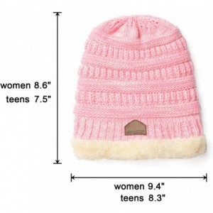 Skullies & Beanies Womens Ponytail Beanie Hats Warm Fuzzy Lined Soft Stretch Cable Knit Messy High Bun Cap - Pink Mix - CJ18Z...