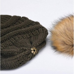 Skullies & Beanies Womens Winter Knit Slouchy Beanie Hat Warm Skull Ski Cap Faux Fur Pom Pom Hats for Women - 36- Army Green ...