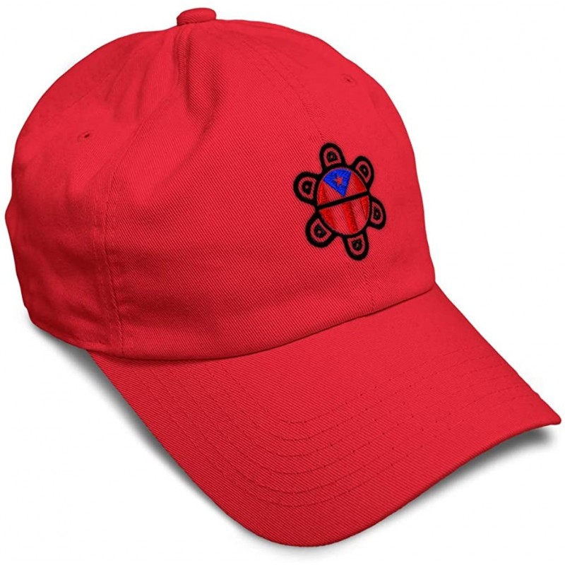 Baseball Caps Custom Soft Baseball Cap Puerto Rico Flag Sol Taino B Embroidery Cotton - Red - CE18AAZHHO4 $11.70