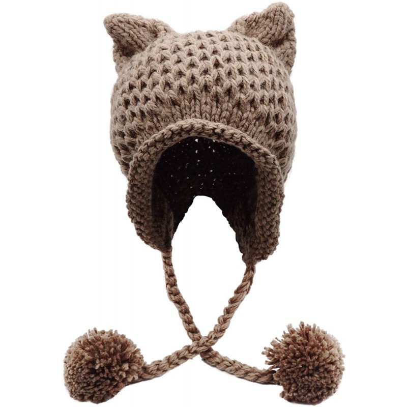 Skullies & Beanies Winter Cute Cat Ears Knit Hat Ear Flap Crochet Beanie Hat - Coffee - C6185RI3E0K $10.92