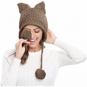 Skullies & Beanies Winter Cute Cat Ears Knit Hat Ear Flap Crochet Beanie Hat - Coffee - C6185RI3E0K $10.92