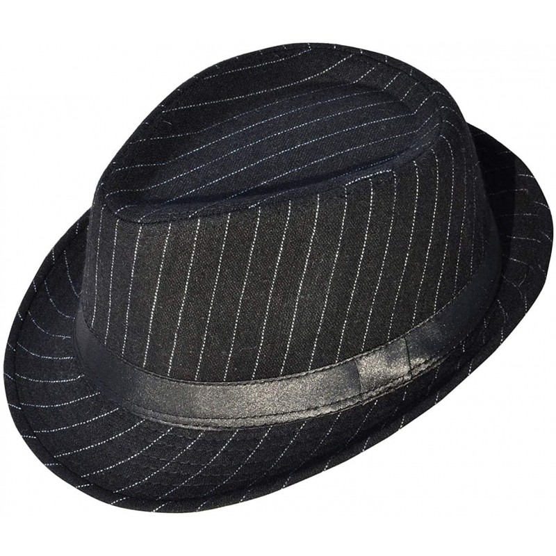 Fedoras Women Men Classic 1920s Manhattan Structured Trilby Fedora Hat - Black/Black - CJ19609A2NC $13.30
