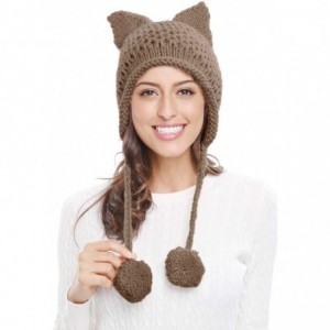 Skullies & Beanies Winter Cute Cat Ears Knit Hat Ear Flap Crochet Beanie Hat - Coffee - C6185RI3E0K $10.92