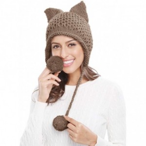 Skullies & Beanies Winter Cute Cat Ears Knit Hat Ear Flap Crochet Beanie Hat - Coffee - C6185RI3E0K $10.92