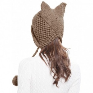 Skullies & Beanies Winter Cute Cat Ears Knit Hat Ear Flap Crochet Beanie Hat - Coffee - C6185RI3E0K $10.92