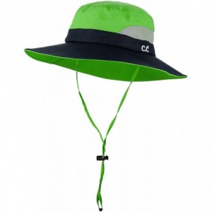 Sun Hats Safari Sun Hat Wide Brim Hat with Ponytail Hole Packable UPF 50+ for Hiking Camping - Navy/Lime - CO18QHXS7MK $34.22