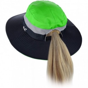 Sun Hats Safari Sun Hat Wide Brim Hat with Ponytail Hole Packable UPF 50+ for Hiking Camping - Navy/Lime - CO18QHXS7MK $22.51
