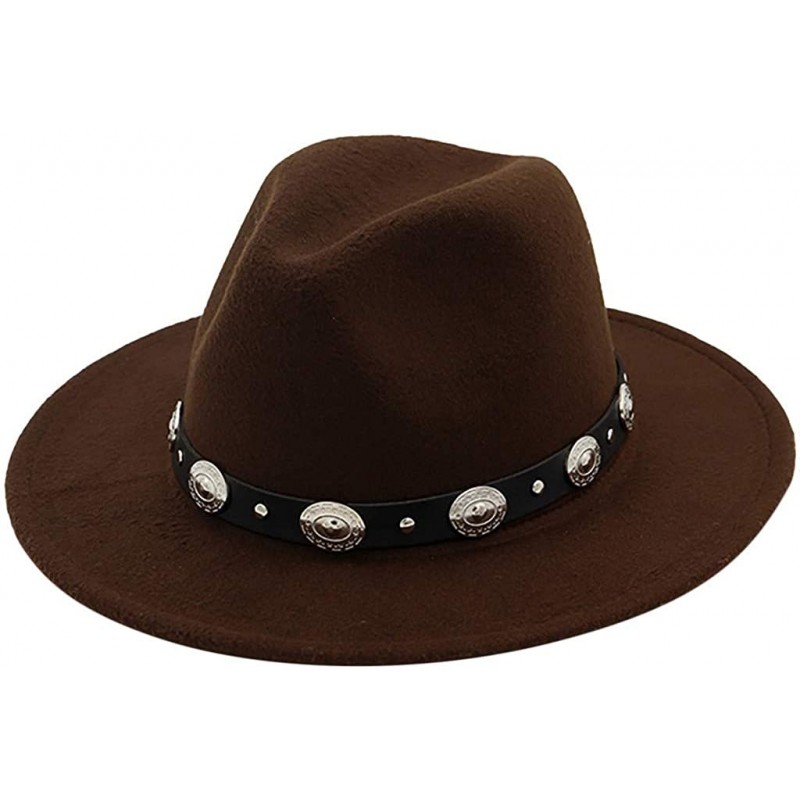 Fedoras Mens Western Cowboy Hat Faux Felt Wide Brim Fedora Hat - A Coffee - CH193W7D57D $8.91