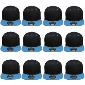 Baseball Caps Plain Blank Flat Brim Adjustable Snapback Baseball Caps Wholesale LOT 12 Pack - Black/Sky Blue - CM18X8O9QIQ $4...