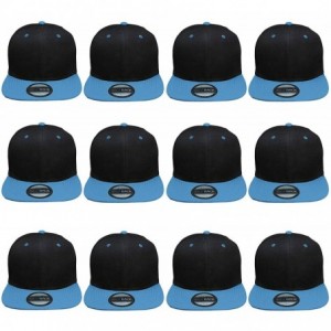 Baseball Caps Plain Blank Flat Brim Adjustable Snapback Baseball Caps Wholesale LOT 12 Pack - Black/Sky Blue - CM18X8O9QIQ $2...