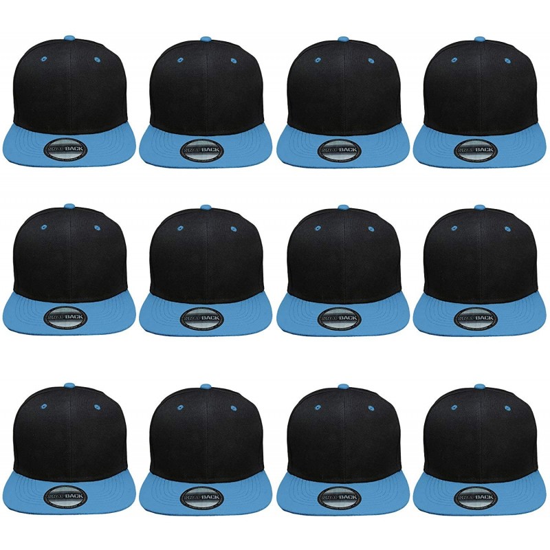 Baseball Caps Plain Blank Flat Brim Adjustable Snapback Baseball Caps Wholesale LOT 12 Pack - Black/Sky Blue - CM18X8O9QIQ $2...