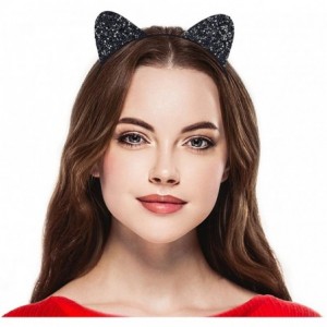 Headbands Girls Cat Ears Costume Accessory Headband - Black Glitter - C7187CHX7WT $21.32