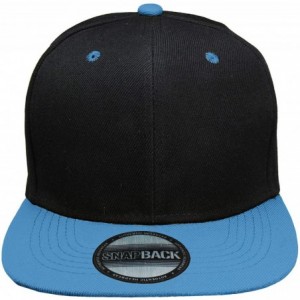 Baseball Caps Plain Blank Flat Brim Adjustable Snapback Baseball Caps Wholesale LOT 12 Pack - Black/Sky Blue - CM18X8O9QIQ $2...