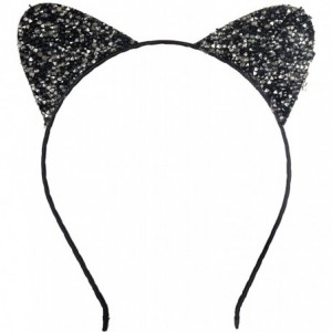 Headbands Girls Cat Ears Costume Accessory Headband - Black Glitter - C7187CHX7WT $7.35