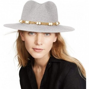 Sun Hats Women Wide Brim Foldable Straw Panama Roll up Hat Fedora Beach Sun Hat UPF50+ - Hawaiian Wind Gray - CD18O767OWC $12.79