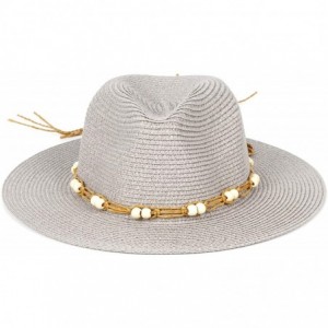 Sun Hats Women Wide Brim Foldable Straw Panama Roll up Hat Fedora Beach Sun Hat UPF50+ - Hawaiian Wind Gray - CD18O767OWC $12.79