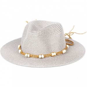 Sun Hats Women Wide Brim Foldable Straw Panama Roll up Hat Fedora Beach Sun Hat UPF50+ - Hawaiian Wind Gray - CD18O767OWC $12.79