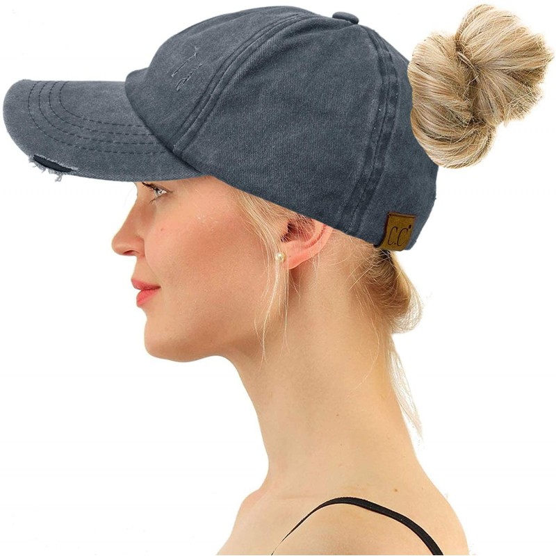 Baseball Caps Ponytail Ladder Messy Buns Ponycaps Baseball Visor Cap Dad Hat - Distressed Navy - CP1959NSON4 $17.14