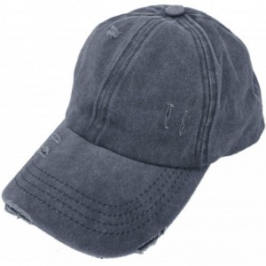 Baseball Caps Ponytail Ladder Messy Buns Ponycaps Baseball Visor Cap Dad Hat - Distressed Navy - CP1959NSON4 $17.14