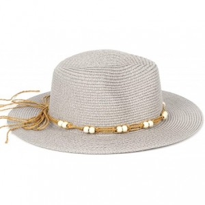 Sun Hats Women Wide Brim Foldable Straw Panama Roll up Hat Fedora Beach Sun Hat UPF50+ - Hawaiian Wind Gray - CD18O767OWC $12.79