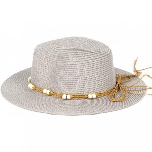 Sun Hats Women Wide Brim Foldable Straw Panama Roll up Hat Fedora Beach Sun Hat UPF50+ - Hawaiian Wind Gray - CD18O767OWC $12.79