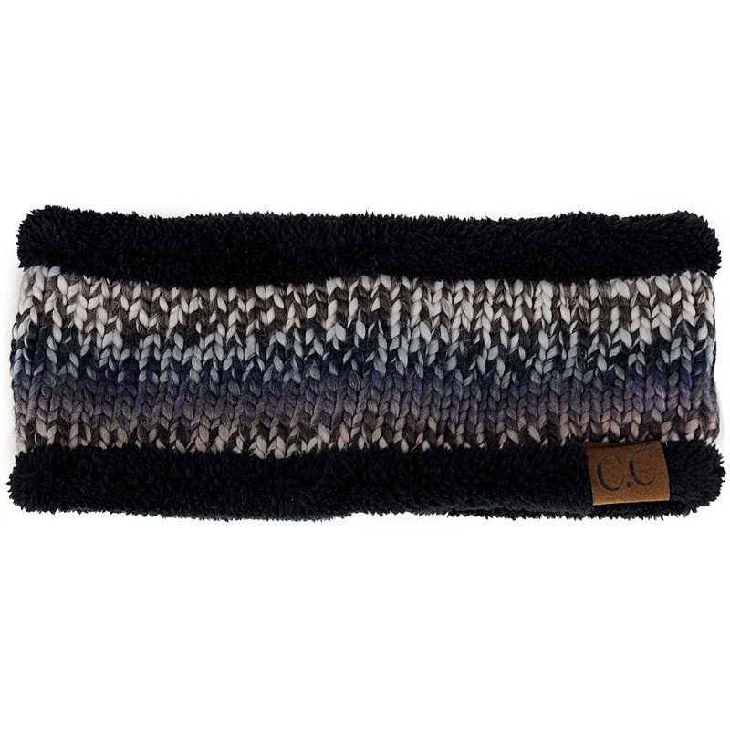 Cold Weather Headbands Women's Multicolored Stretchy Knit Black Sherpa Lined Ear Warmer Headband - Black/Grey - CH18IZGMKX0 $...