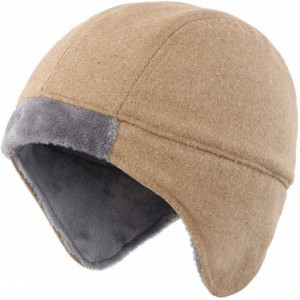 Skullies & Beanies Mens Fleece Lined Thermal Skull Cap Beanie with Ear Covers Winter Hat - Khaki - CD18IMAIM7A $11.16