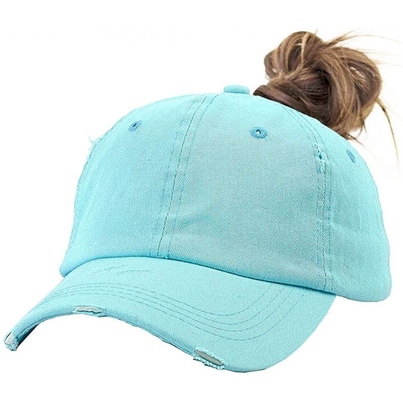 Baseball Caps Ponytail Baseball Hat Distressed Retro Washed Cotton Twill - Sky Blue 3 - CH18SGNG669 $11.17