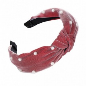 Headbands Headbands for Women Vintage Twisted Faux Pearl Tie Beading Wide Hair Hoop Headwear Hairband (Red) - Red - CL18SZR2G...