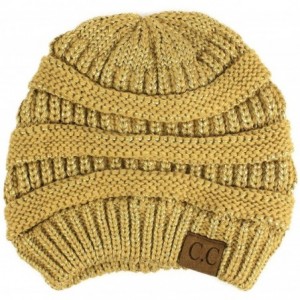 Skullies & Beanies Winter Trendy Soft Cable Knit Stretchy Warm Ribbed Beanie Skully Ski Hat Cap - Metallic Gold - CI18IC6SG82...