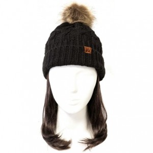 Skullies & Beanies Winter Warm Cable Knit Faux Fur Pom Pom Beanie - Mommy & Me Set Black - CB180G4KG3X $17.34