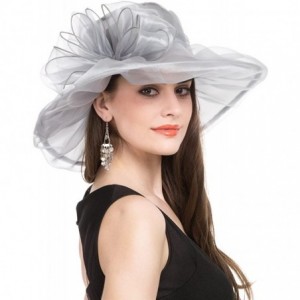 Sun Hats Women Kentucky Derby Church Cap Wide Brim Summer Sun Hat for Party Wedding - 1-grey - CI189XO09O2 $14.69