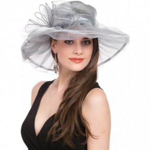 Sun Hats Women Kentucky Derby Church Cap Wide Brim Summer Sun Hat for Party Wedding - 1-grey - CI189XO09O2 $14.69