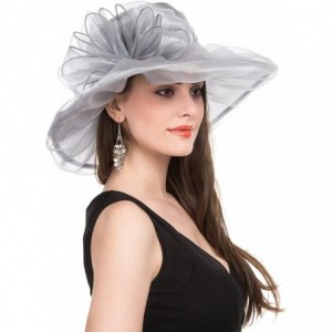 Sun Hats Women Kentucky Derby Church Cap Wide Brim Summer Sun Hat for Party Wedding - 1-grey - CI189XO09O2 $14.69