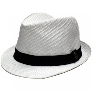 Fedoras Pms370 Pamoa Plain Straw with Cotton Band Straw Fedora - White - CF11DQT3K8N $15.58