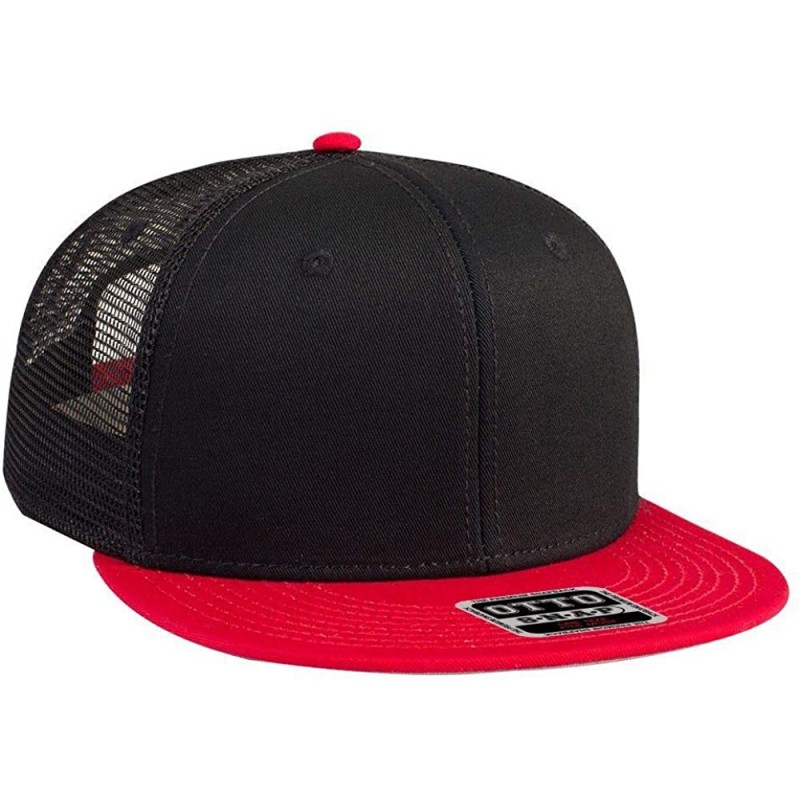 Baseball Caps SNAP Cotton Twill Round Flat Visor 6 Panel Mesh Back Trucker Snapback - Red/Blk/Blk - CE180D40KG5 $13.07