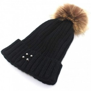 Skullies & Beanies Unisex Funny Winter Hat w/Fake Beard Detachable Beard Beanie Hand-Knit Hat - Pom Poms Black - CD1935M7DZ0 ...