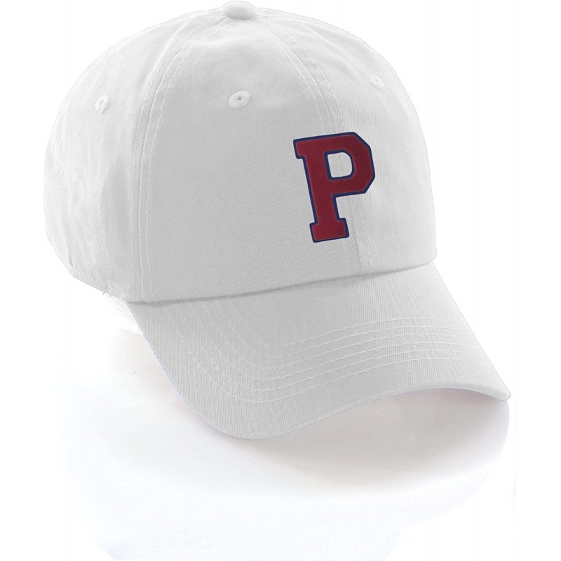 Baseball Caps Customized Letter Intial Baseball Hat A to Z Team Colors- White Cap Blue Red - Letter P - CA18ET4ORS6 $13.34