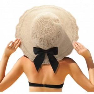 Sun Hats Women's Sun Blocking Straw Hat Soft Bow Summer Hat Foldable Roll up Floppy Beach Hats - Beige Sun Hat - CO197HC987R ...