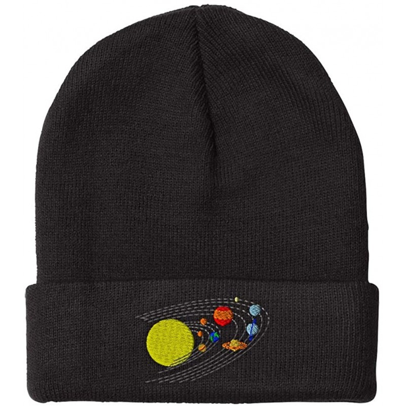 Skullies & Beanies Custom Beanie for Men & Women Astronomy Orbit Solar System Embroidery Acrylic - Black - CM189CUNEZM $13.89