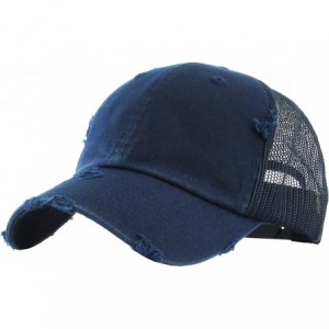 Baseball Caps Women's Adjustable Athletic Trucker Hat Mesh Baseball Cap Dad Hat - Solid Distressed - Navy - CI18D73U9W7 $13.47