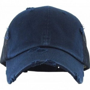 Baseball Caps Women's Adjustable Athletic Trucker Hat Mesh Baseball Cap Dad Hat - Solid Distressed - Navy - CI18D73U9W7 $13.47