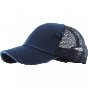 Baseball Caps Women's Adjustable Athletic Trucker Hat Mesh Baseball Cap Dad Hat - Solid Distressed - Navy - CI18D73U9W7 $13.47