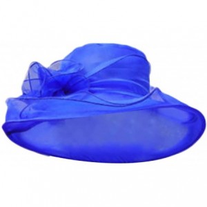 Sun Hats Summer Elegant Women Kentucky Derby Wide Brim for Women Wedding Party Church Occasional Organza Sun Hat - Bule - C51...