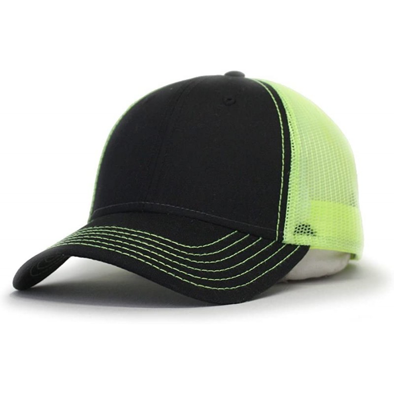 Baseball Caps Plain Two Tone Cotton Twill Mesh Adjustable Trucker Baseball Cap - Black/Black/Neon Yellow - C118G2AR8NN $13.88