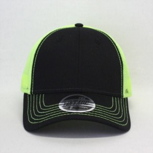 Baseball Caps Plain Two Tone Cotton Twill Mesh Adjustable Trucker Baseball Cap - Black/Black/Neon Yellow - C118G2AR8NN $13.88